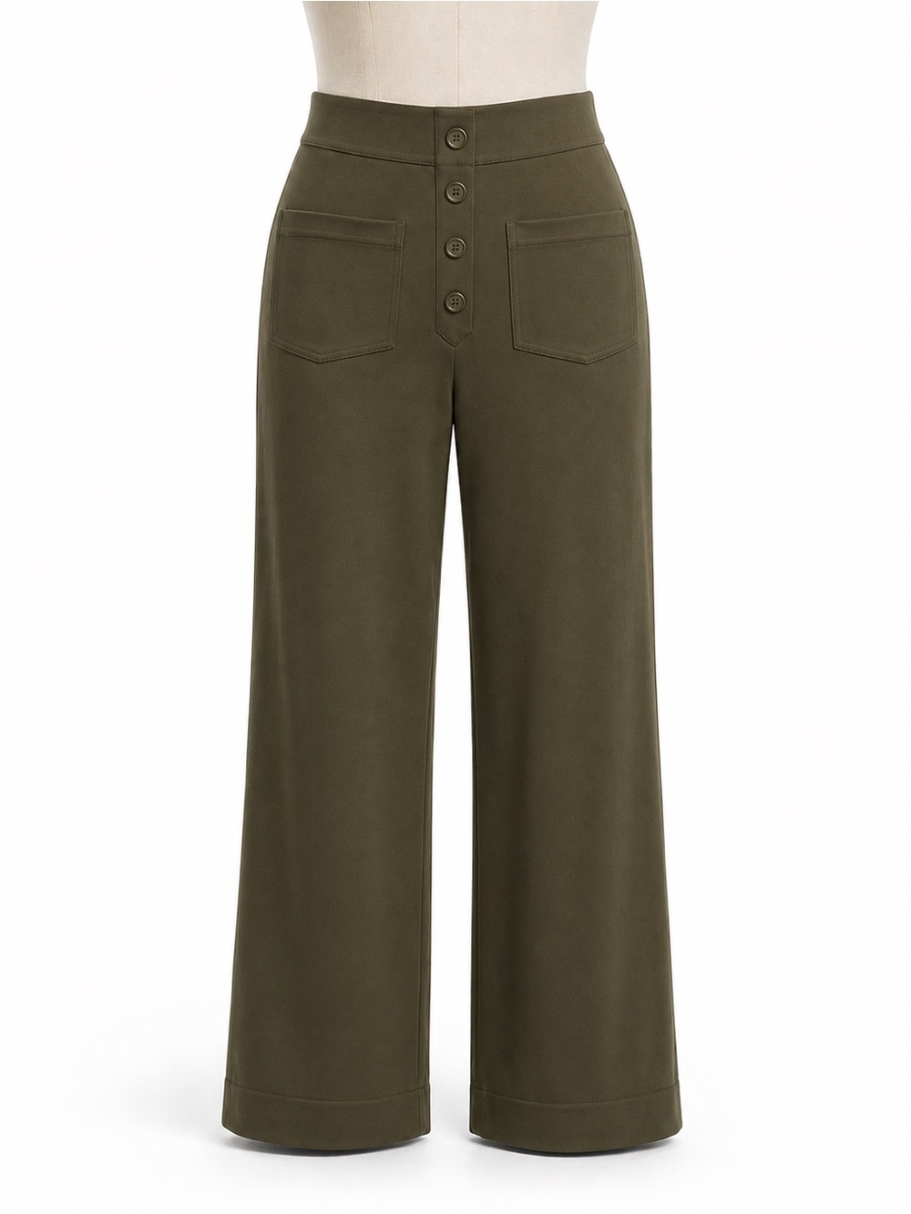 NWT Olive Green Halara High Rise Wide Leg Pants Button Front Career Casual Mediu
